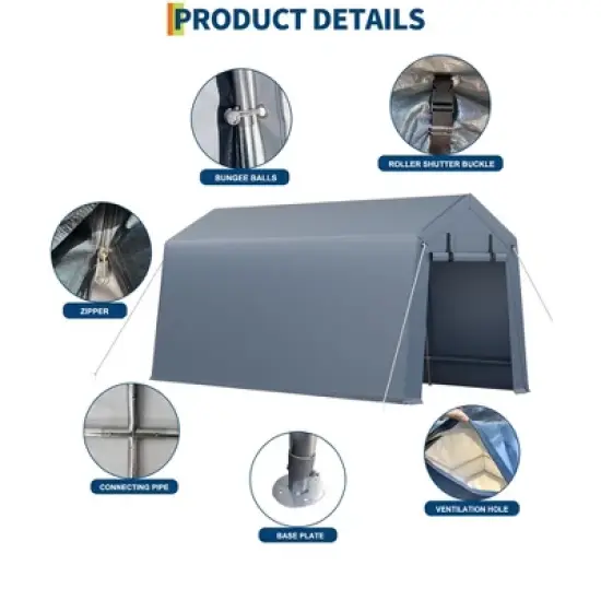 10x15FT Outdoor Storage Shed, Heavy Duty Waterproof Tarp with Ventilated Zipper Door, for Motorcycle, Bike, Garden Tools image {5}