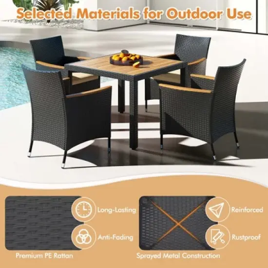 Costway 5 PCS Patio Dining Table Set for 4 Rattan Conversation Set with Umbrella Hole image {5}