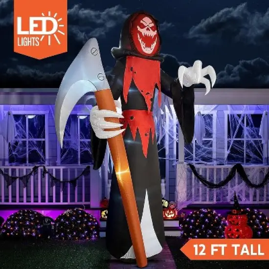 Joyfy 12FT Giant Halloween Inflatable Decoration, Scary Grim Reaper with Scythe for Halloween Indoor Outdoor Yard Lawn Garden Holiday Party Decoration image {3}
