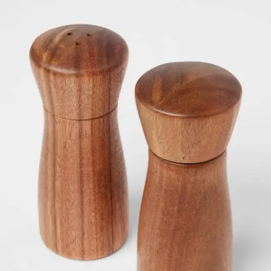 2pc Acacia Indented Salt Shaker & Pepper Grinder Set: Brown Spice Mills, 4.02" Height, 5" Width - Threshold&trade; image {2}