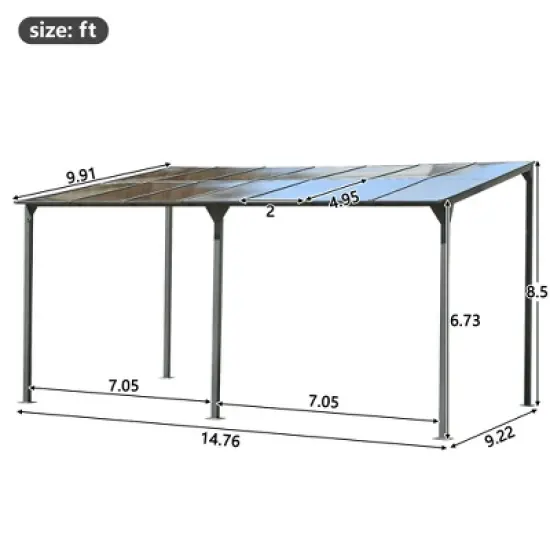 Wall-Mounted Gazebo with PC Roof Panels for Patio, Outdoor Pergola Gazebo with Iron Frame for Deck, Awning Gazebo Shelter for Garden-Koiai image {2}