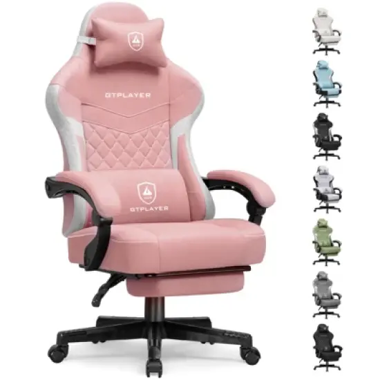GTPLAYER Gaming Chair with Footrest, Premium Breathable Fabric, Waist Support, Linkage Armrest image {17}