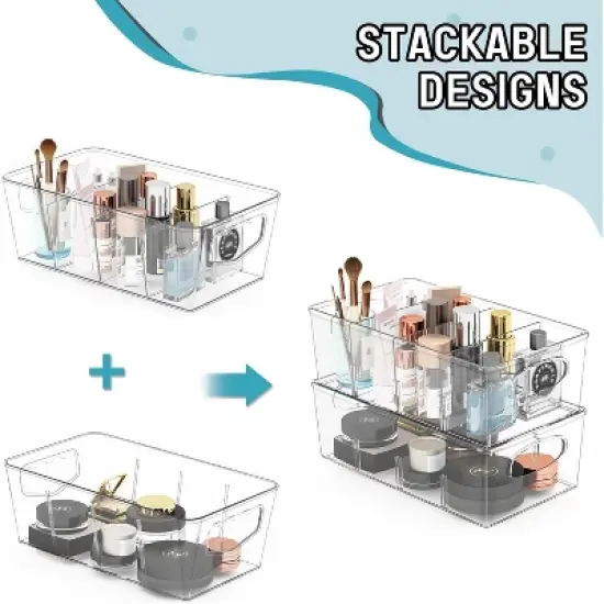 MaseiKar Clear Storage Organizer Bins 12 Pack Plastic Pantry Organization, Stackable Cabinet Containers for Kitchen, Fridge, Countertops image {2}