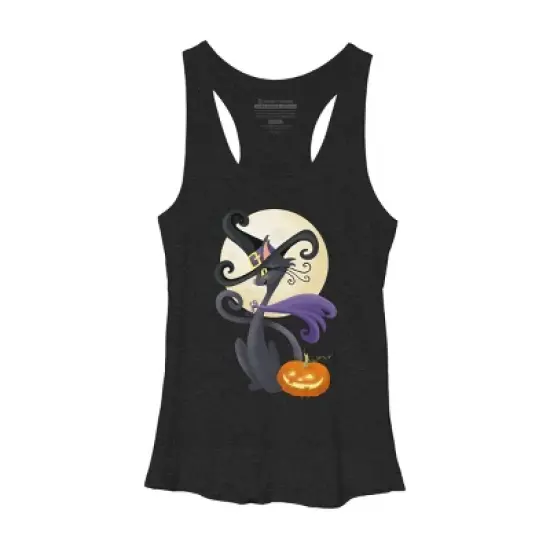 Women's Design By Humans Bewitching Black Halloween Kitty Cat By LittleBunnySunshine Racerback Tank Top image {11}