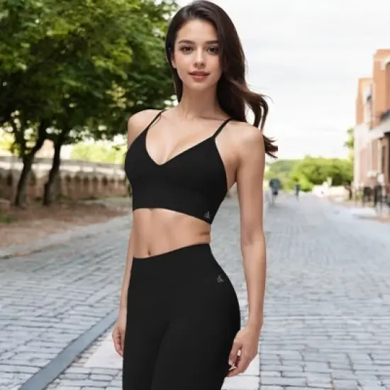 Anna-Kaci Active Women's V-Neck Longline Sports Bra with Adjustable Spaghetti Straps for Workout Wear image {2}