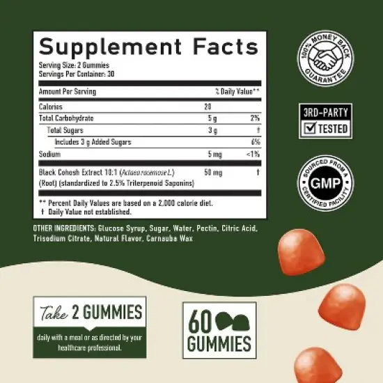 Black Cohosh Root Gummies for Women, Menopause Relief Supplement, Hormone Balance Support, Hot Flashes & Night Sweats, Sweet Peach, SMNutrition, 60ct image {2}