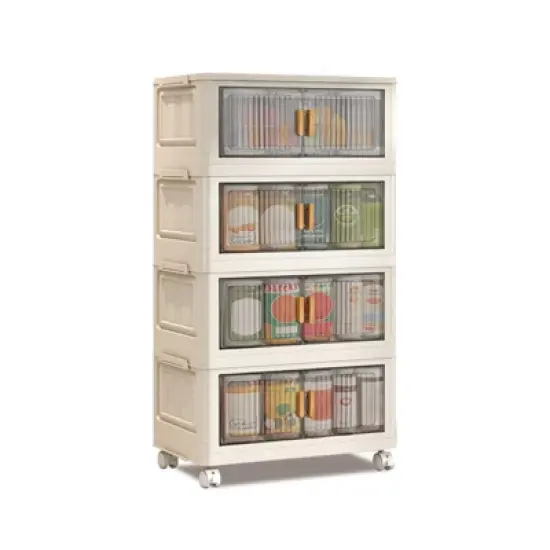 Stackable Storage Bins With Lids, Closet Organizers, Collapsible Storage Bin With Wheels, Plastic Clothes Cabinet Containers for Home Office Dorm image {4}