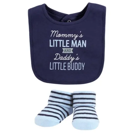 Hudson Baby Infant Boy Cotton Bib and Sock Set, Newest Family Member, One Size image {2}