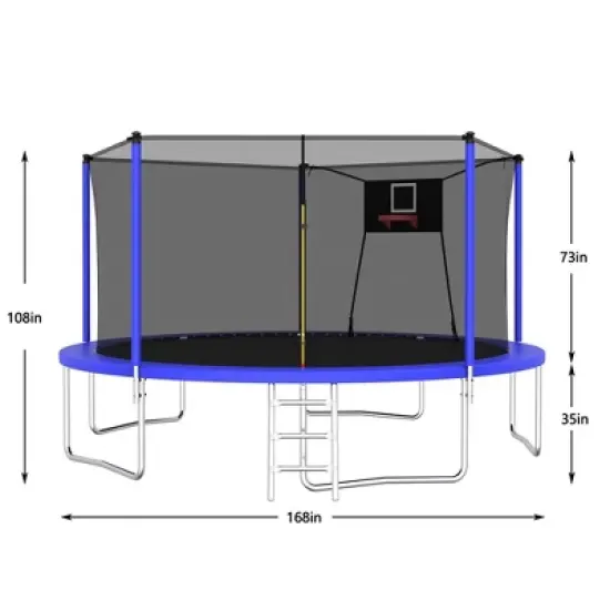 NAYSAYE Trampoline 14FT for Sports Fitness with Safety Net and Ladder for Indoor and Outdoor Fun, Blue, 168.11"*168.11"*107.87" image {4}