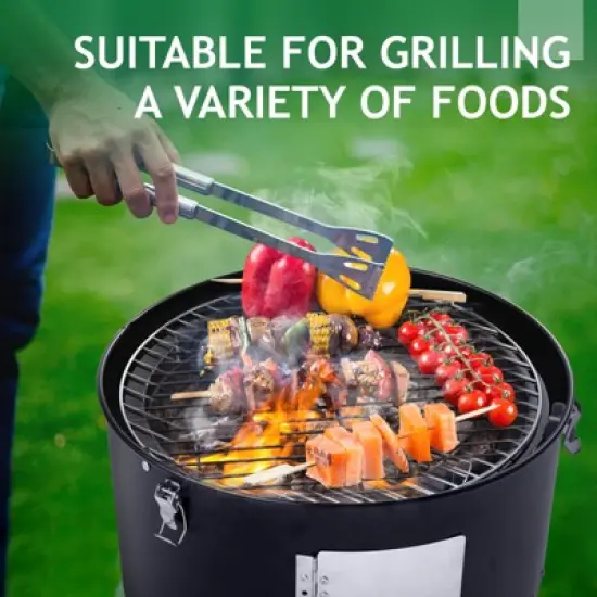 KTMBDW Vertical Steel Charcoal Smoker, Heavy Duty Double Layer Round BBQ Grill for Outdoor Cooking, Black image {5}