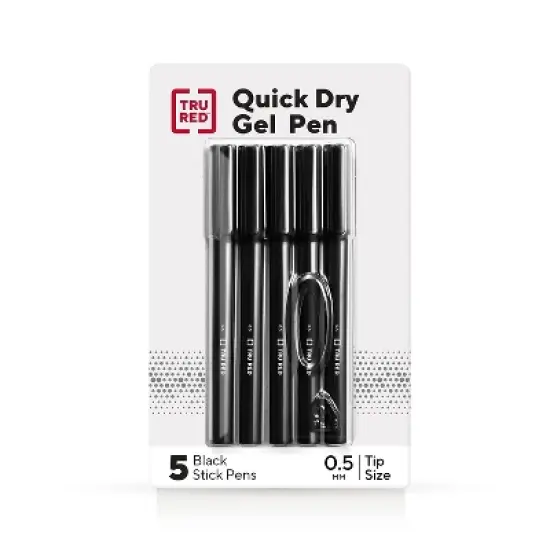 TRU RED Quick Dry Gel Pens Fine Point 0.5mm Blk 5/Pack TR54468 image {9}