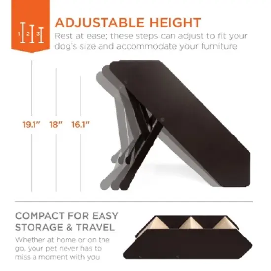 Best Choice Products Foldable Adjustable, Wide Wooden Carpeted Pet Stairs for Injured, Elderly Dog & Cat image {2}