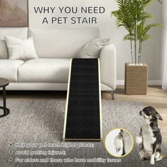 Resenkos Dog Ramp for Bed, Pet Ramp for Dogs with Non-Slip Carpet and Top Platform, 74" x 16" x 25", Natural Black image {3}