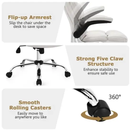 Costway High Back Big & Tall Office Chair Adjustable Swivel w/Flip-up Arm image {9}