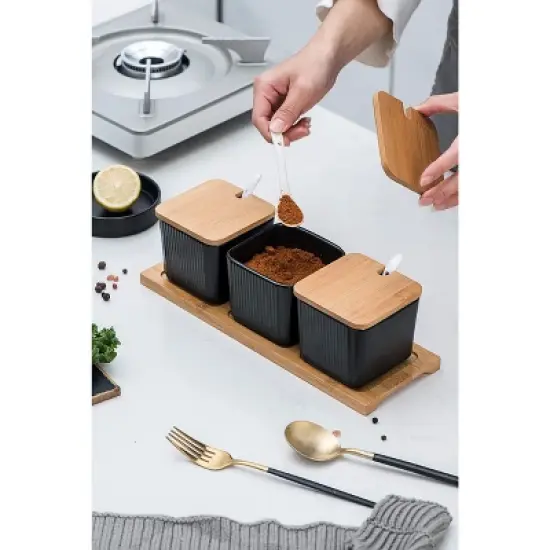 Bruntmor Ceramic Canister Set for Kitchen - Blue - 3 Piece image {3}