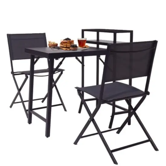 DOMETOUR 3PCS Patio Bistro Set, Patio Set of Foldable Patio Table and Chairs,Outdoor Patio Furniture Sets,Black image {5}