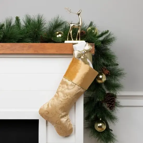 Northlight 20.5" Gold Glittered Swirl Christmas Stocking with Velveteen Cuff image {1}