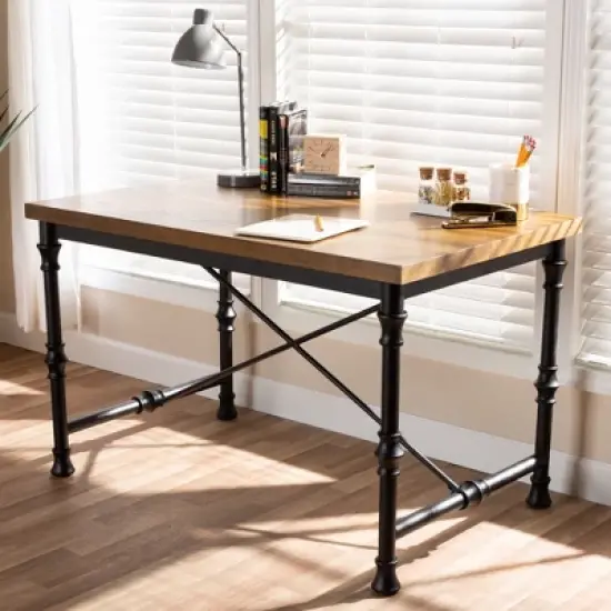 Verdin Wood Finished Criss Cross Desk Bronze - BaxtonStudio image {4}