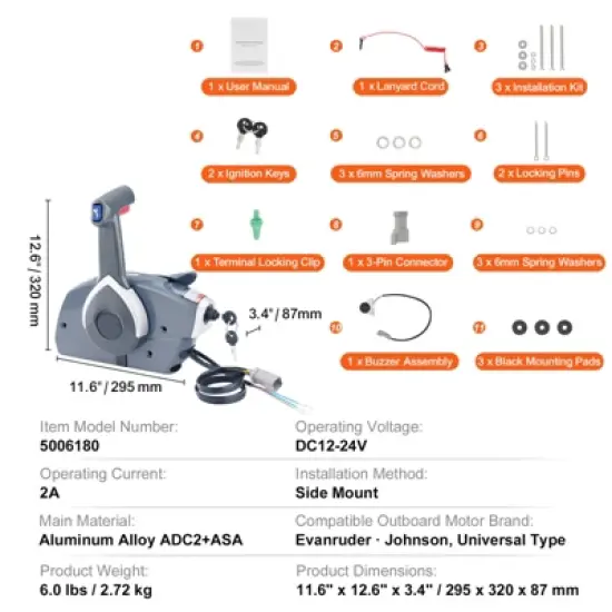 VEVOR Boat Throttle Control, 5006180 Side-Mounted Outboard Remote Control Box for Evinrude Johnson, Marine Throttle Control Box image {7}