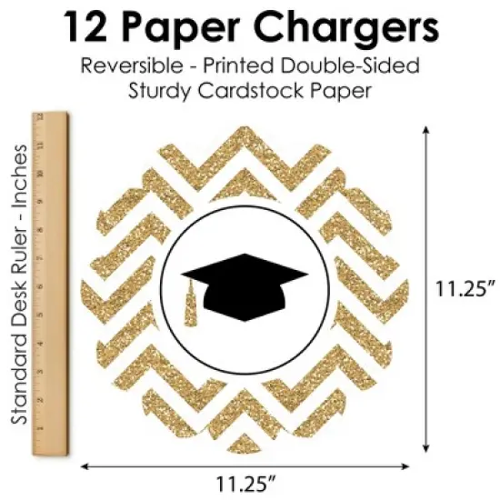 Big Dot of Happiness Tassel Worth The Hassle - Gold - Graduation Party Round Table Decorations - Paper Chargers - Place Setting For 12 image {5}