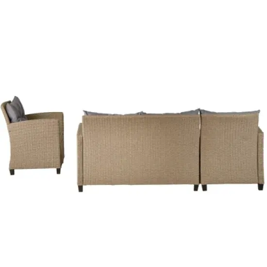 4pc Wicker Patio Conversation Set with Cushions - Beige/Brown - GODEER image {2}