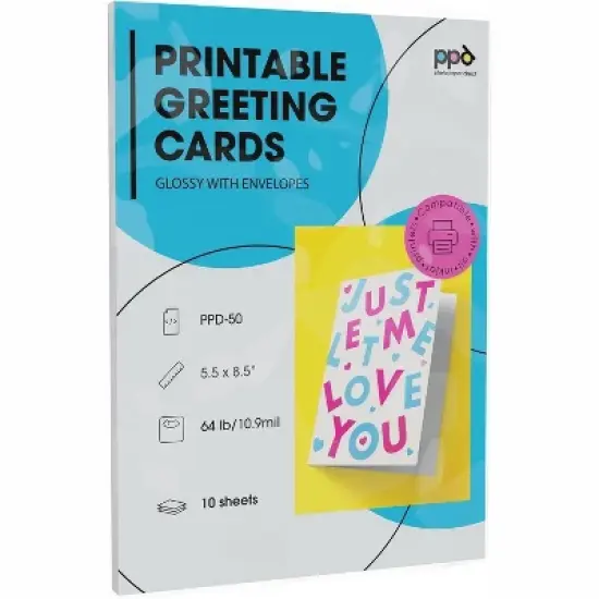PPD Glossy Printable Greeting Cards with Envelopes 5.5x8.5" 10 sheets 240 gsm for Inkjet Printers image {1}