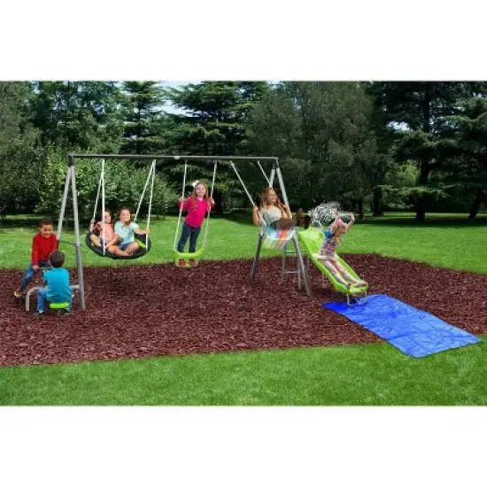 XDP Recreation Swingin' Free Playground Set with Water Slide, Super Disc Swing, Outdoor Slip & Slide Playset for Kids, Toddlers, and Adults image {4}