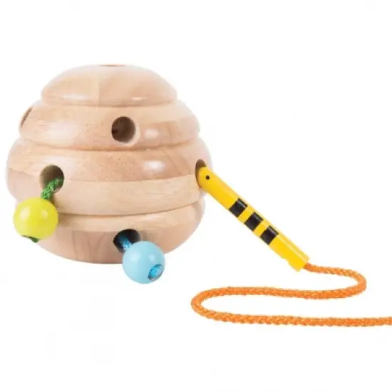 Guidecraft Beehive Lacing Activity with Three Bees on Multi-Colored Strings image {1}
