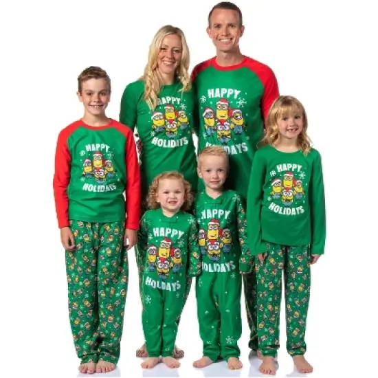 Despicable Me Minions Happy Holidays Jogger Sleep Family Christmas Pajama Set Green image {5}
