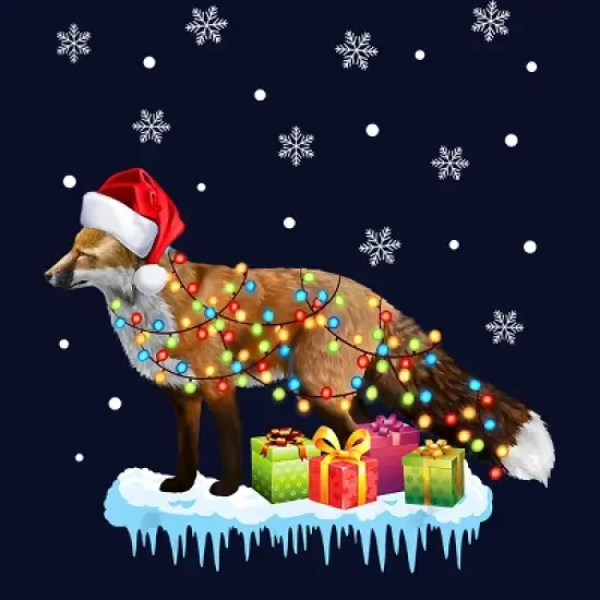Junior's Design By Humans X-Mas Fox Christmas Lights Funny Wild Animal Design Gift T-Shirt By NekoShop T-Shirt image {1}