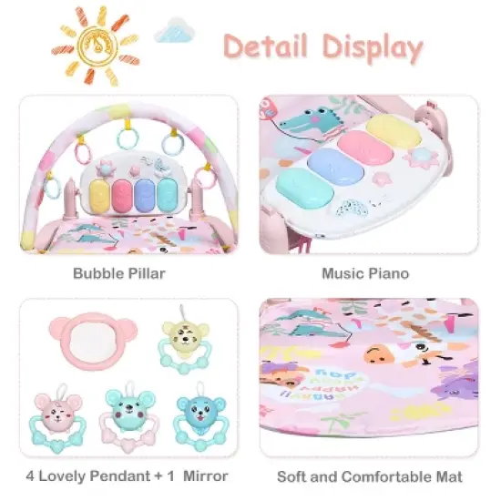 3 in 1 Baby and Toddler Learning Toys  Fitness Music and Lights Fun Piano Activity Center Pink image {9}