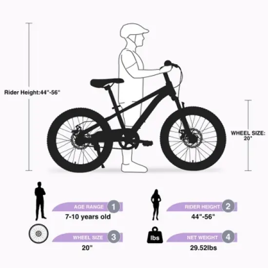 NAYSAYE Bicycle Mountain Bike Durable Steel Frame with Suspension Fork for Kids Outdoor Riding, Purple, 54.33"*22.44"*32.48" image {3}