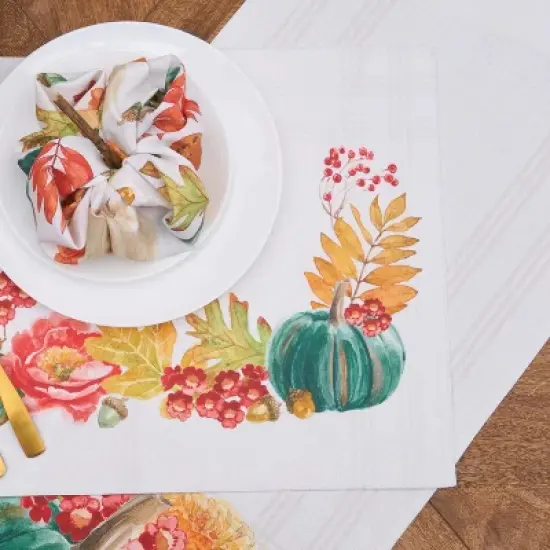 C&F Home Harvest Teal Pumpkin & Flower Leaves 100% Cotton Table Runner 14" x 72" image {2}