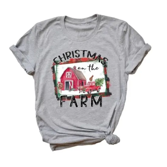 Simply Sage Market Women's Christmas On The Farm Barn Short Sleeve Graphic Tee image {2}