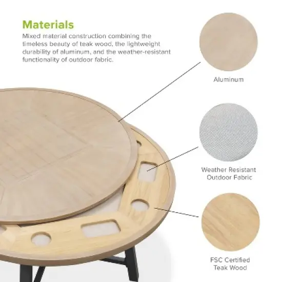 Greemotion 5pc Lyon 3-in-1 Outdoor Convertible Patio Dining Set with Arm Chairs Brown: Modern Aluminum & Teak Table, UV-Resistant image {3}