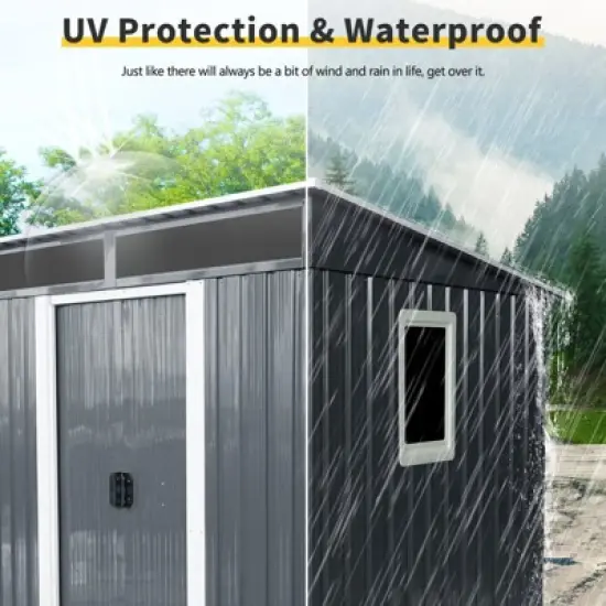 APRILSOUL77.00"Outdoor Metal Storage Shed with Window and Transparent plate for Garden image {5}