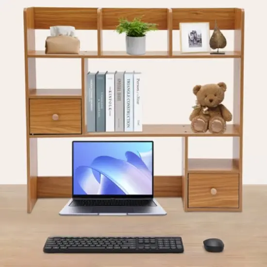YIYIBYUS Home Office Desk Organizer Shelf, Desktop Storage Organizer, Brown image {1}