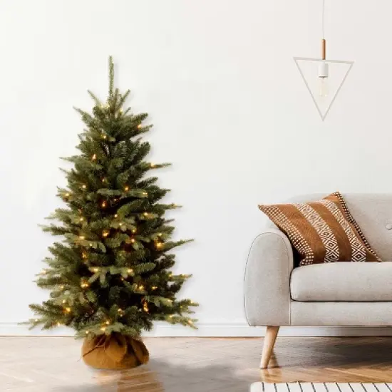 4' Prelit Evergreen Artificial Christmas Tree in Burlap Bag Clear Lights - National Tree Company image {1}