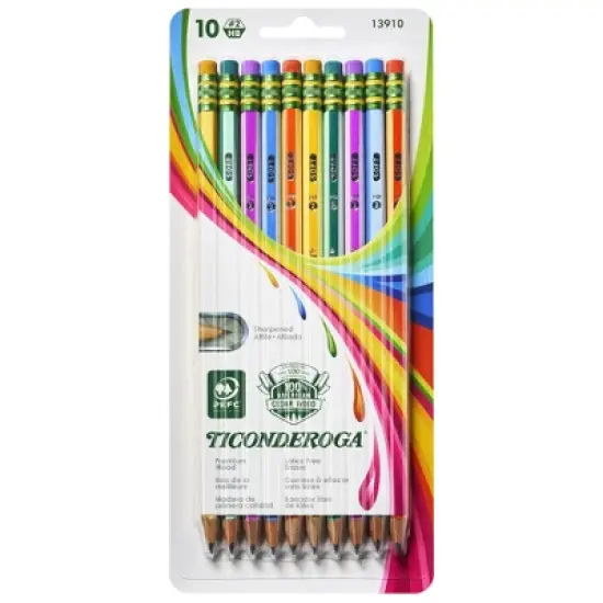 Ticonderoga&reg; Pencils, #2 Soft, Neon Stripes, Presharpened, 10 Per Pack, 6 Packs image {2}