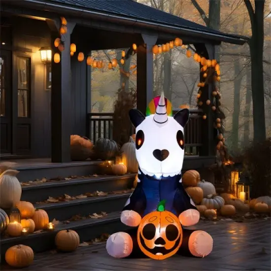 Joyfy 5 FT Halloween Inflatables Outdoor Decoration, Inflatable Sitting Skeleton Unicorn with LEDs for Halloween Party Outside Yard Garden Decorations image {5}