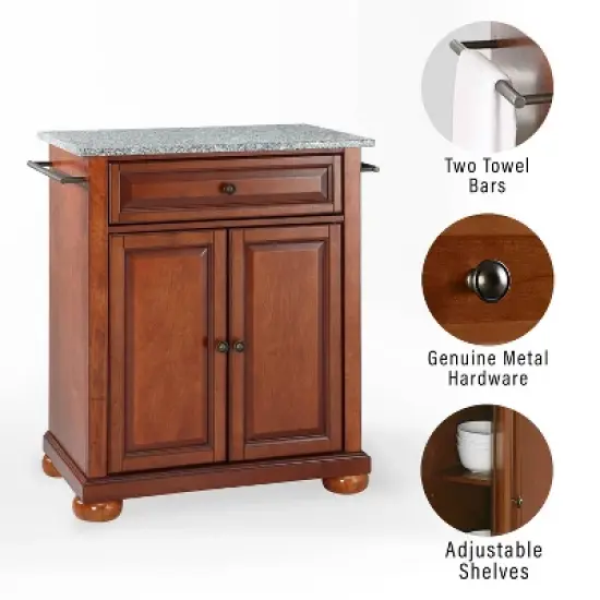 Alexandria Granite Top Portable Kitchen Island/Cart Cherry/Gray - Crosley image {4}