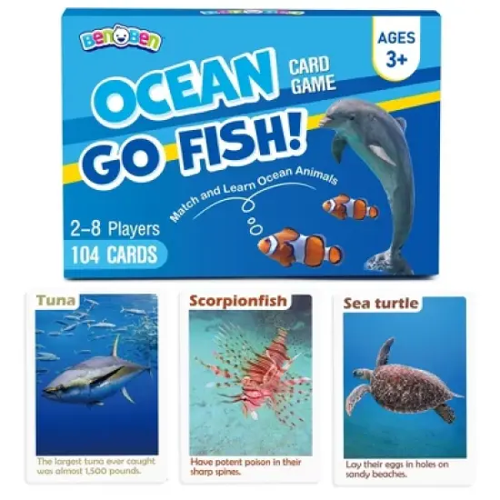 BenBen Go Fish Card Game for Kids, 104 Cards, Ocean Theme Memory Matching Game, Sea Animals Learning Playing Cards image {8}
