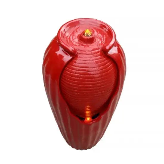 Teamson Home Indoor/Outdoor Contemporary Vase Water Fountain with LED Lights, Red image {6}