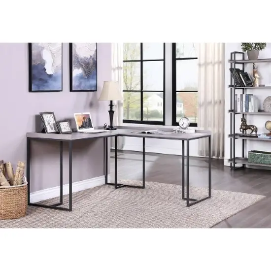 Marga L-Shape Desk with USB Port and Power Plug-In Gray - miBasics image {1}