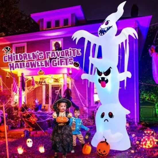 Tangkula 10FT Tall Halloween Inflatable Stacked Ghosts w/ Built-in RGB Lights Inflatable Overlap Ghosts Halloween Decor w/ Ropes & Stakes image {3}