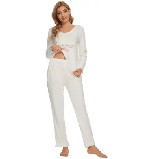 cheibear Womens Sleepwear Lounge V-Neck Soft Nightwear with Pants Long Sleeve Pajama Set image {1}