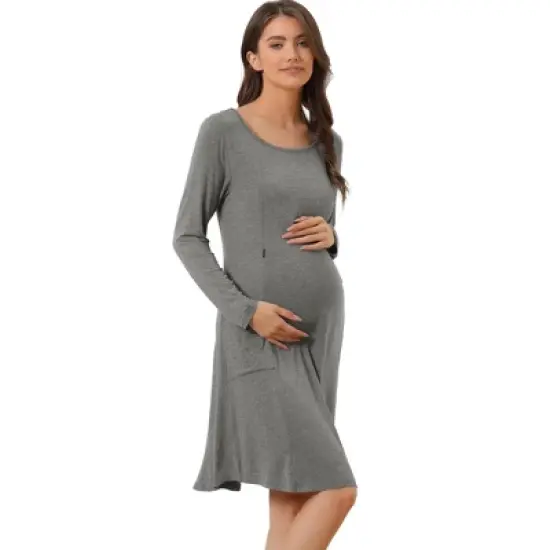 cheibear Womens Casual Round Neck Maternity Long Sleeve Loungewear Dress with Pockets image {7}