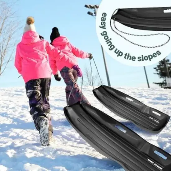 Slippery Racer Downhill Xtreme Flexible Adults and Kids Plastic Toboggan Snow Sled for 2 Riders with Pull Rope (3 Pack) image {3}
