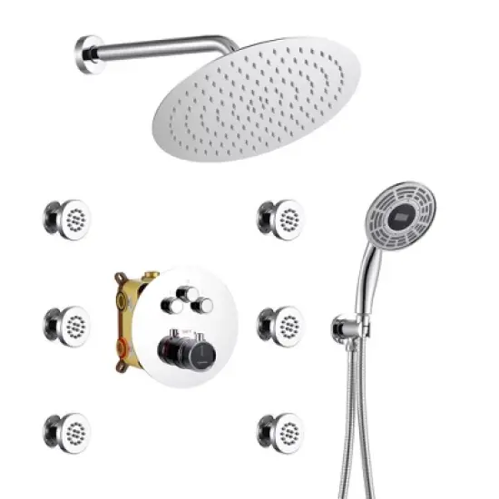 CASAINC 3-function Luxury Thermostatic Dual Shower Faucet with Body Spray image {4}