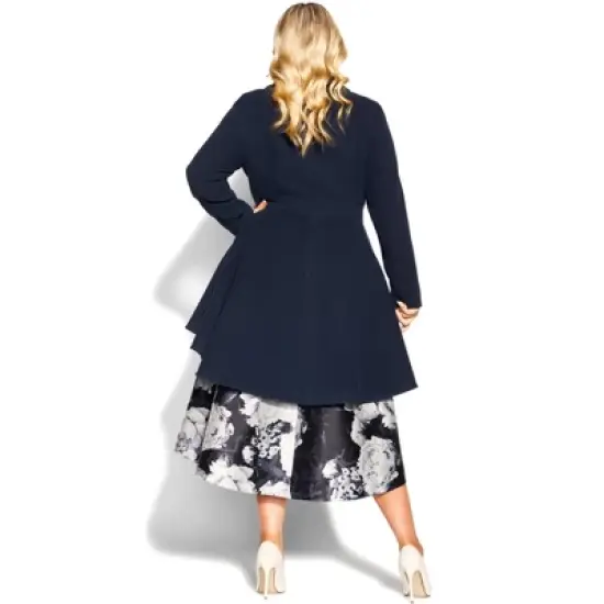 Women's Plus Size  Hi Lo Frill Coat - navy | CITY CHIC image {1}